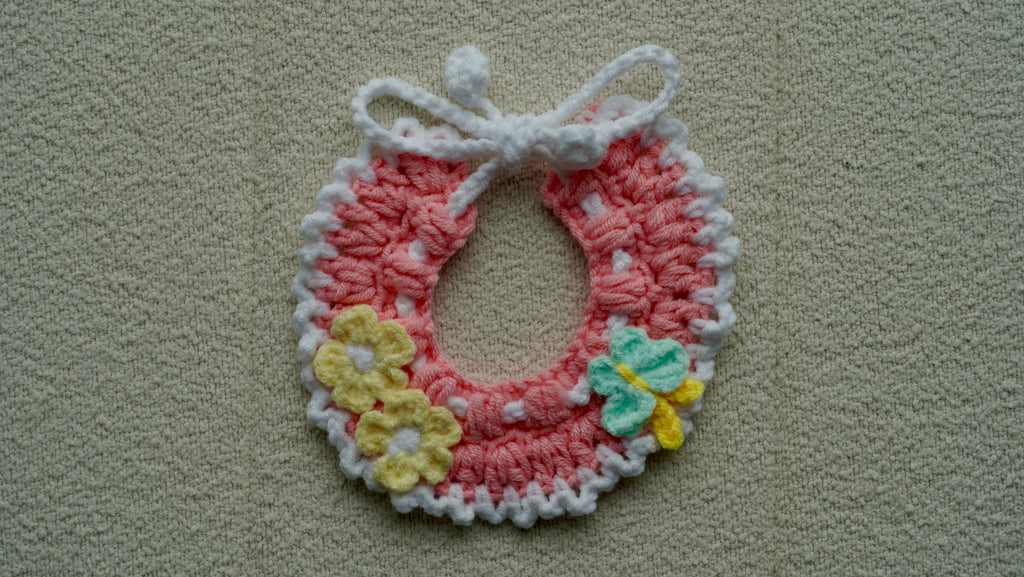 Handmade Crochet Pink Floral Butterfly Pet Collar 🌸🦋