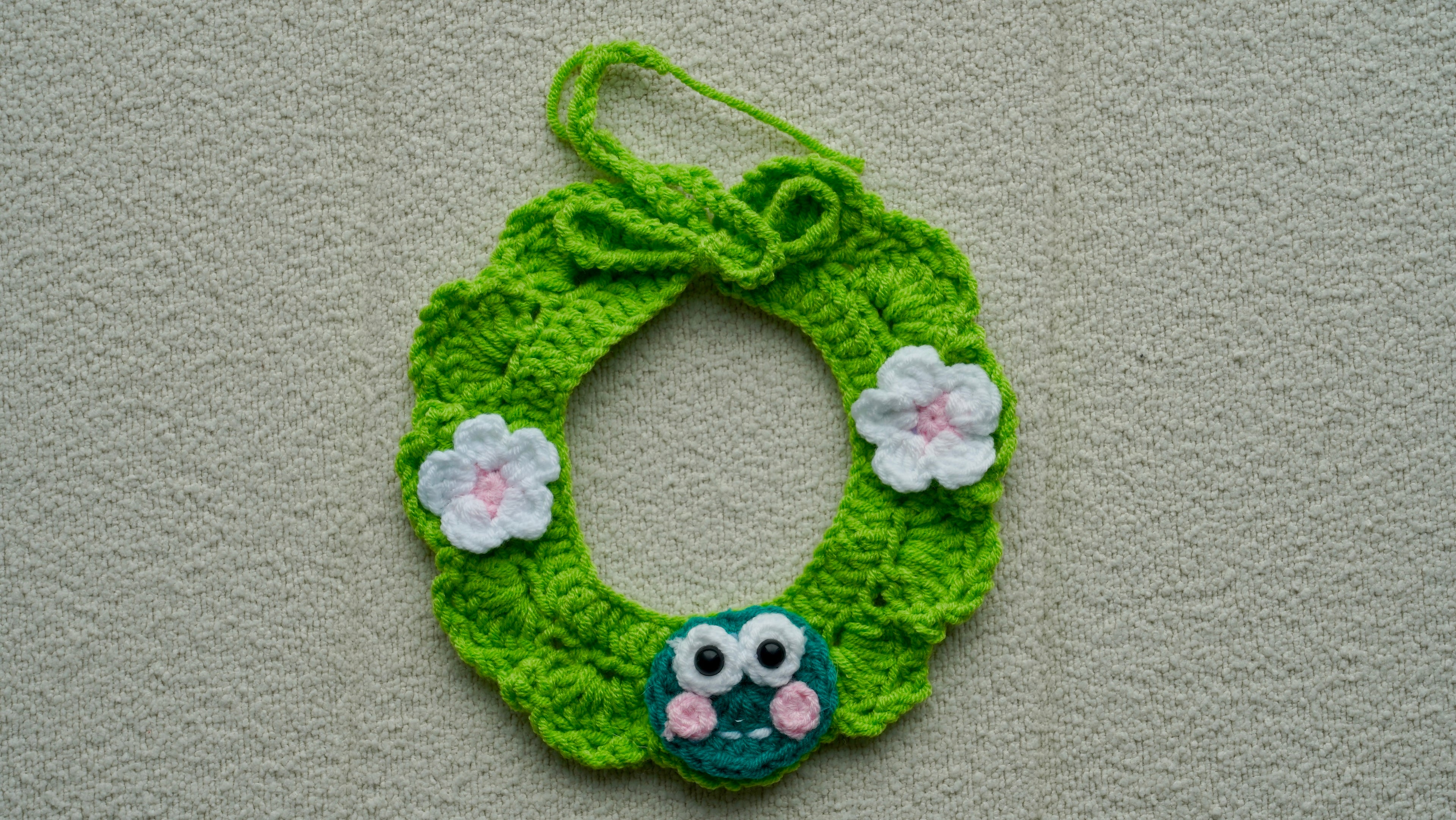 Handmade Crochet Frog & Flower Pet Collar ✨