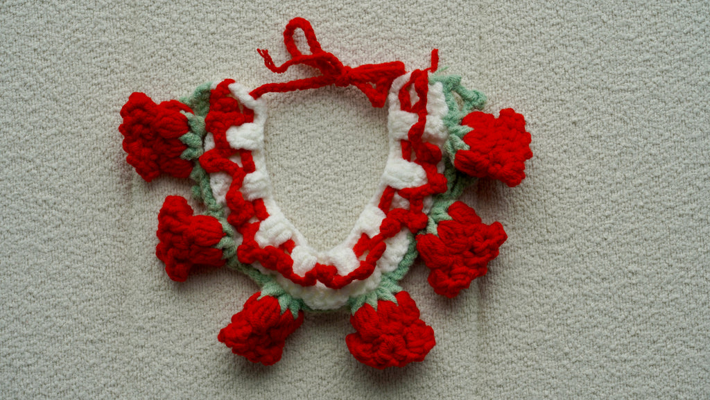 Handmade Crochet Red Rose Garland Pet Collar 🌹