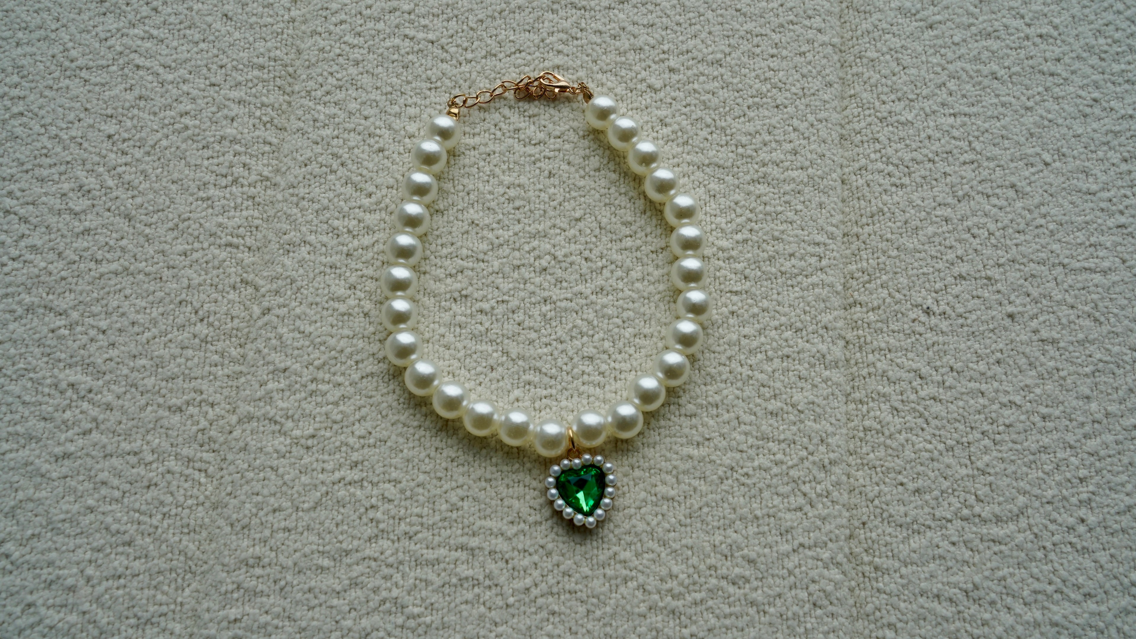Pearl & Emerald Heart Charm Pet Necklace 💚