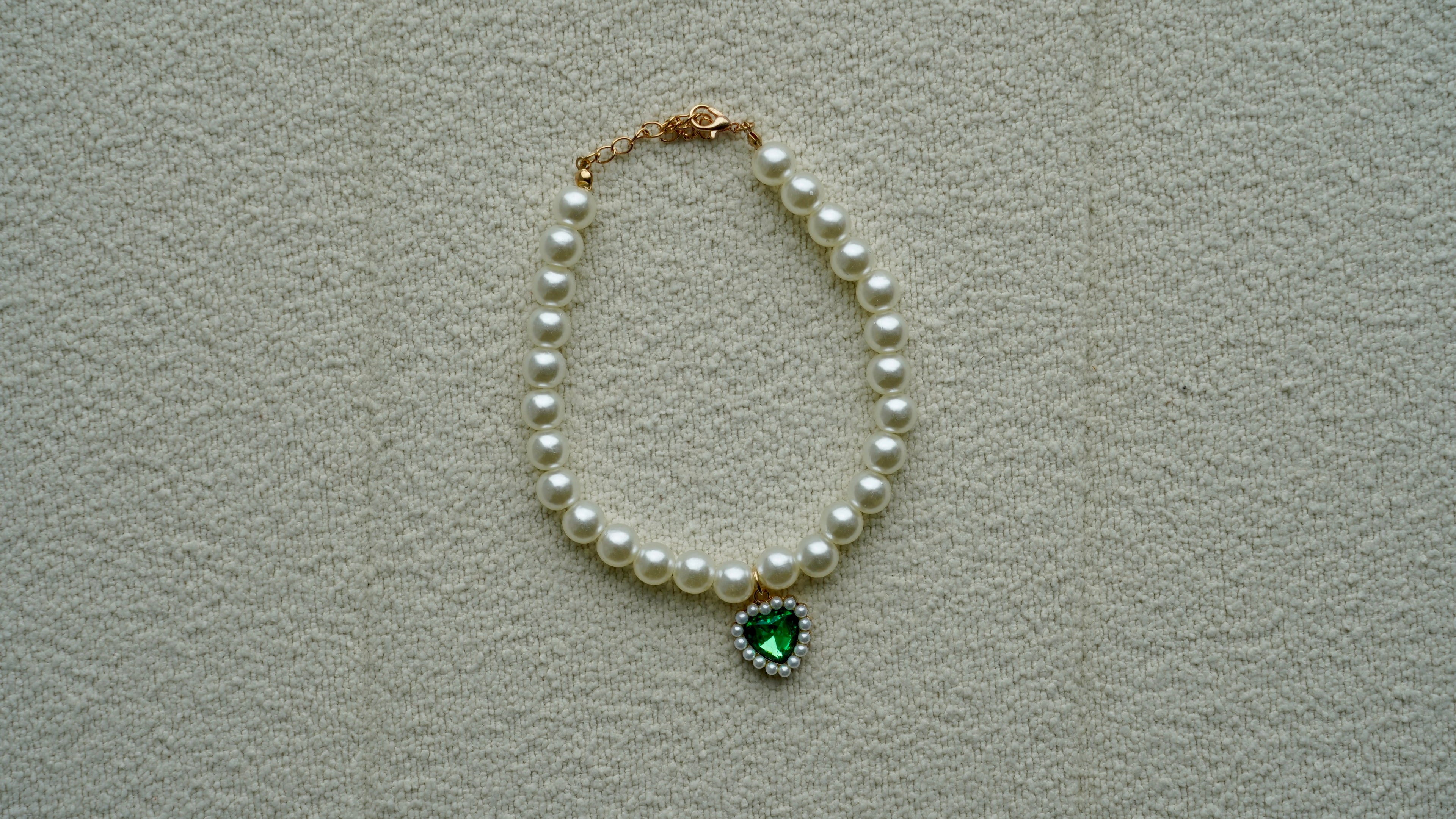 Pearl & Emerald Heart Charm Pet Necklace 💚