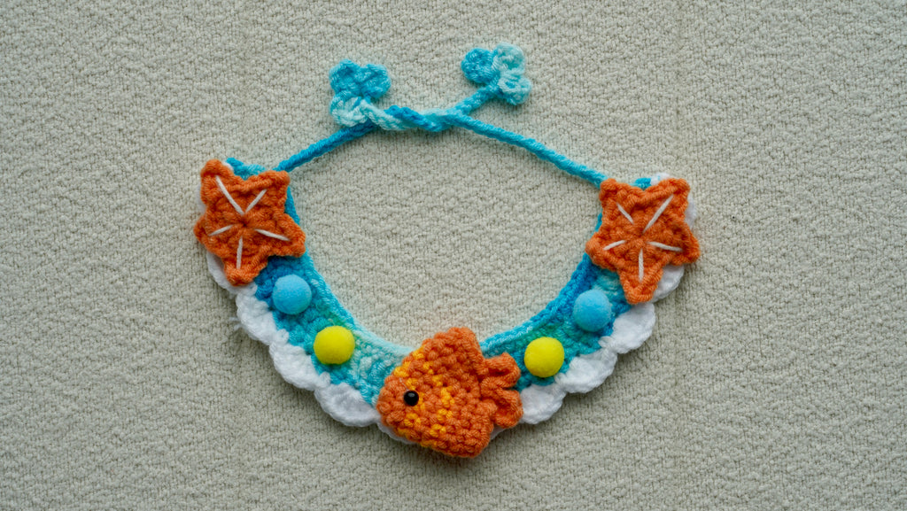 Handmade Crochet Ocean Goldfish Pet Collar 🌊🐠