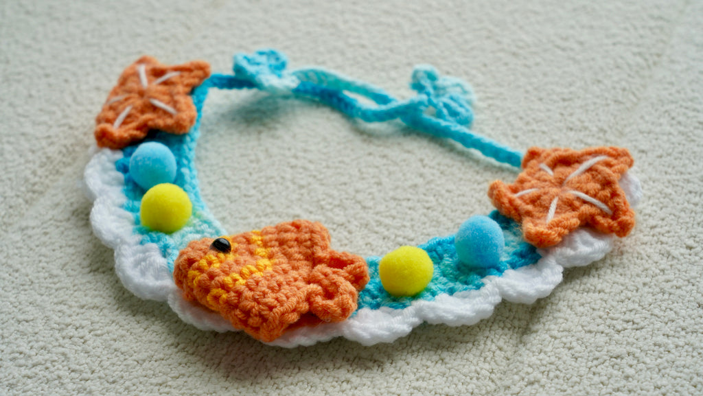 Handmade Crochet Ocean Goldfish Pet Collar 🌊🐠