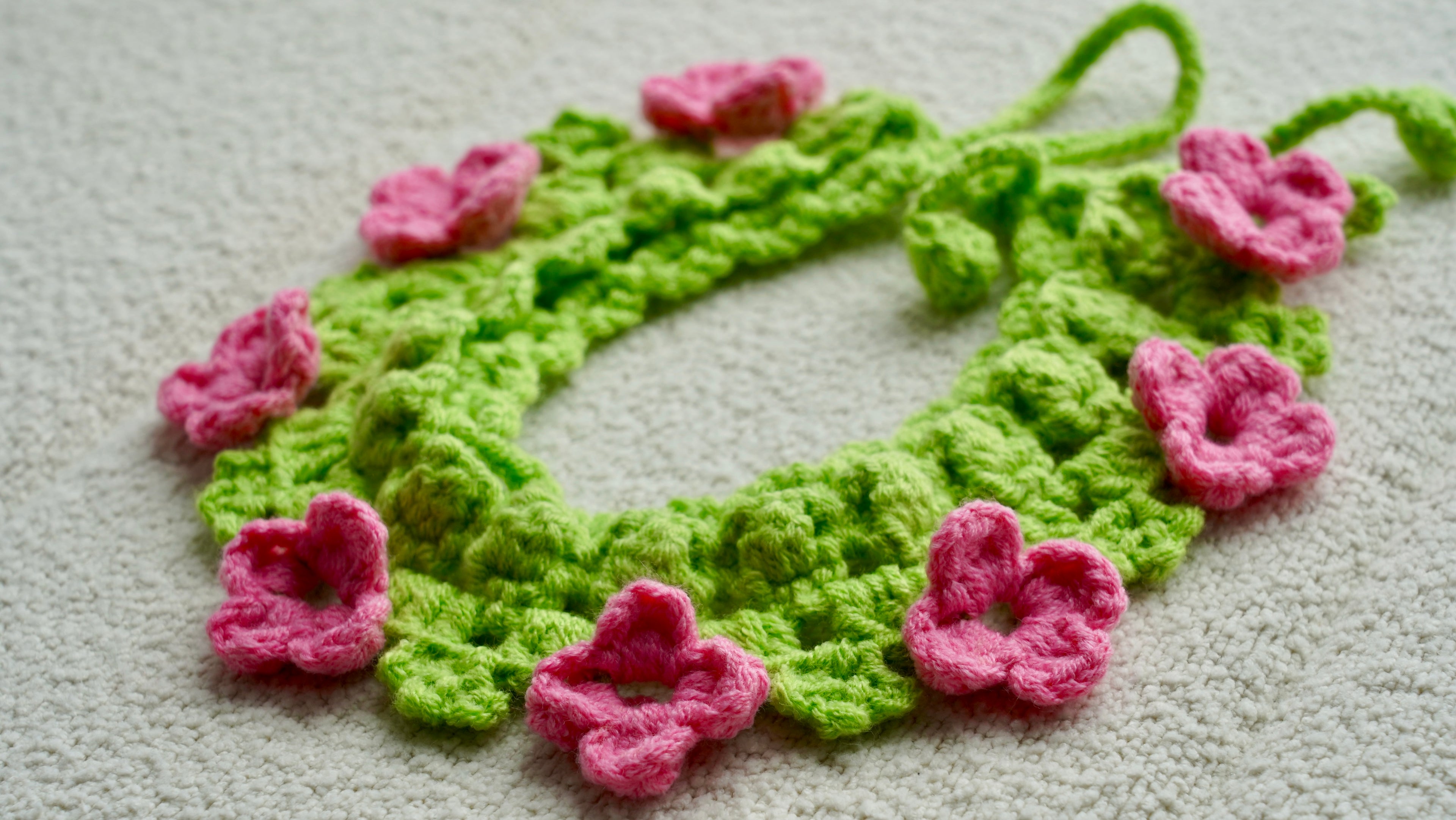 Handmade Crochet Pink Flower Garland Pet Collar 🌸