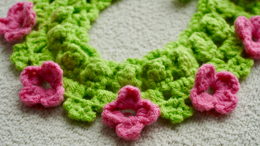 Handmade Crochet Pink Flower Garland Pet Collar 🌸