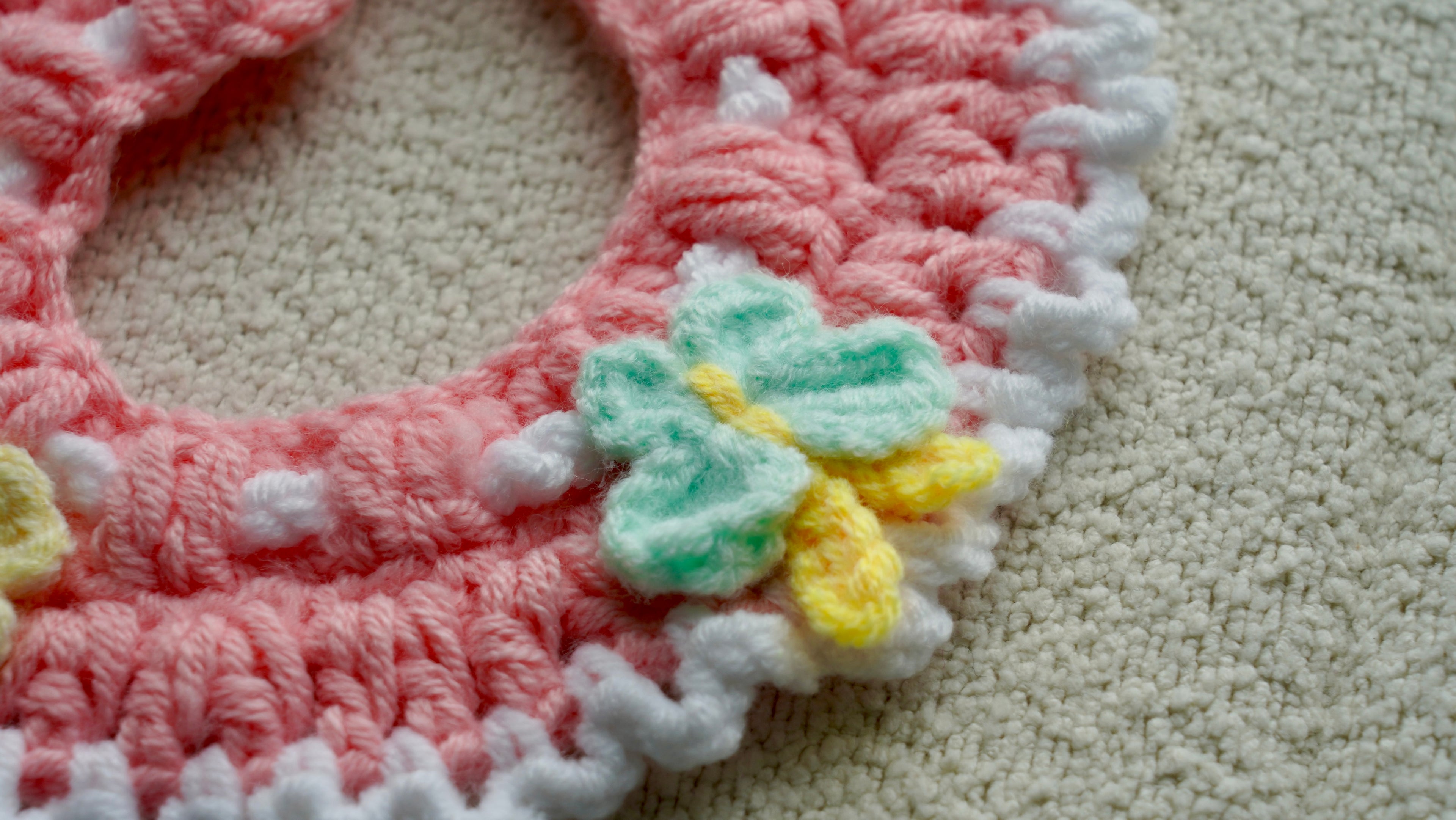 Handmade Crochet Pink Floral Butterfly Pet Collar 🌸🦋