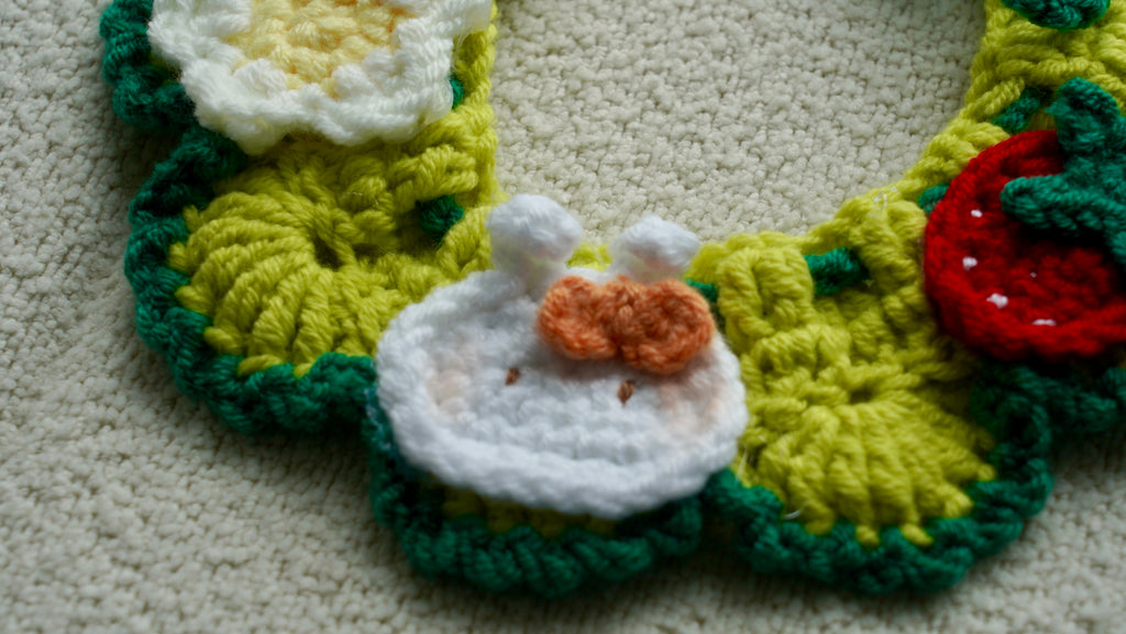 Handmade Crochet Strawberry Bunny Pet Collar 🍓🐰