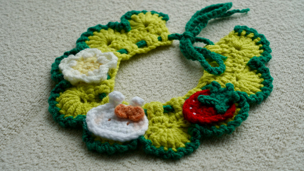 Handmade Crochet Strawberry Bunny Pet Collar 🍓🐰