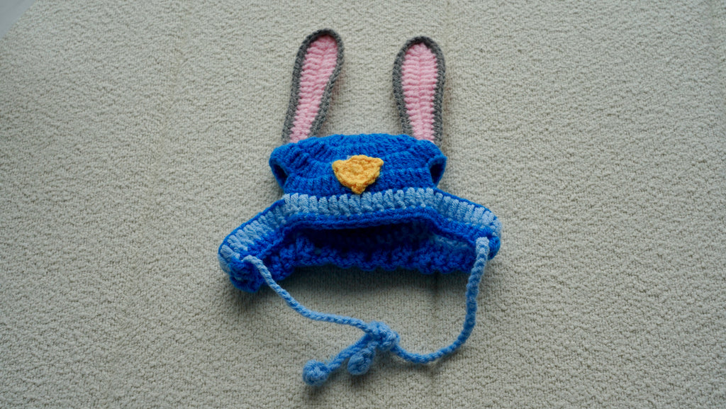 Handmade Crochet Bunny Police Pet Hat 🐰👮