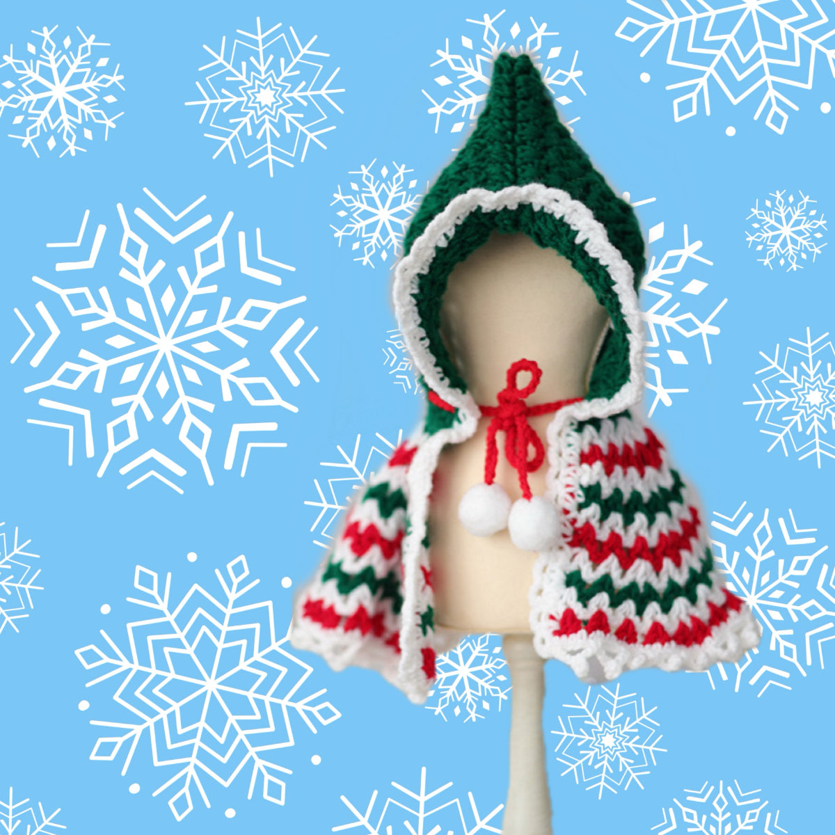 Christmas Elf Crochet Hooded Cat Cape